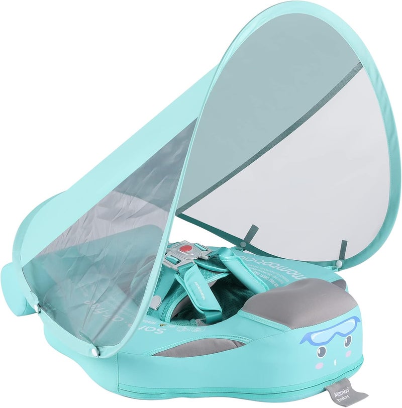 GENTEACO Mambobaby Baby Swim Float with Canopy Non-Inflatable Infant Pool Float with Tail 3-24 Months Avoid Flip Solid Skin-Friendly Material for Toddler Boys Girls - Image 1